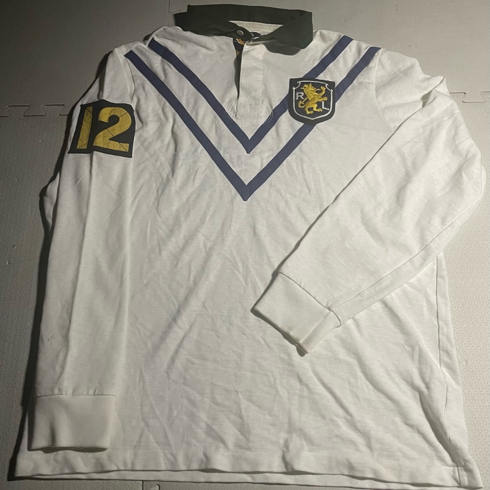Ralph Lauren Polo Tag Detail in Navy and Gold on White